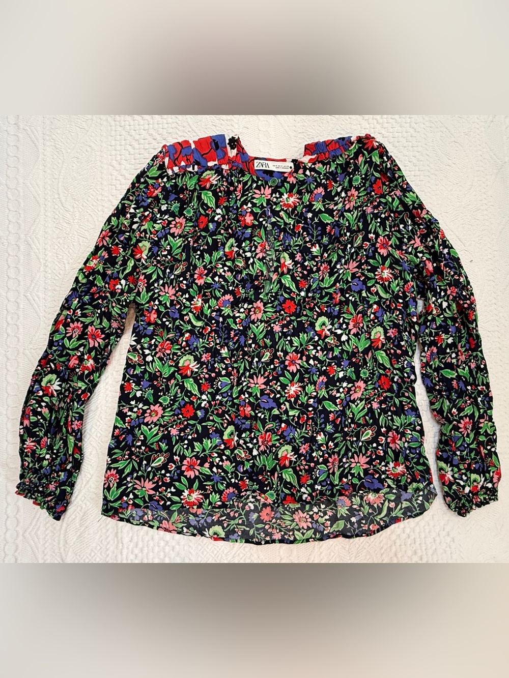 Zara Floral Patchwork Print Blouse With Shoulder Pads Womens Medium M
